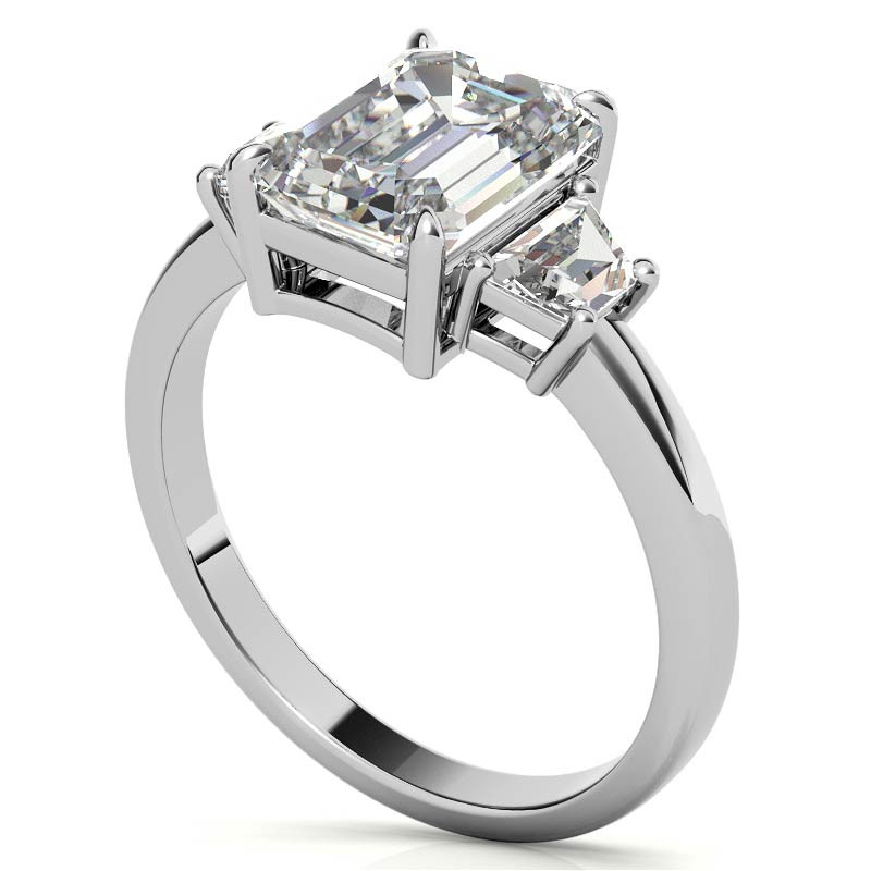 Emerald / Radiant and Trapezoid Moissanite Engagement Ring - enr774-em ...