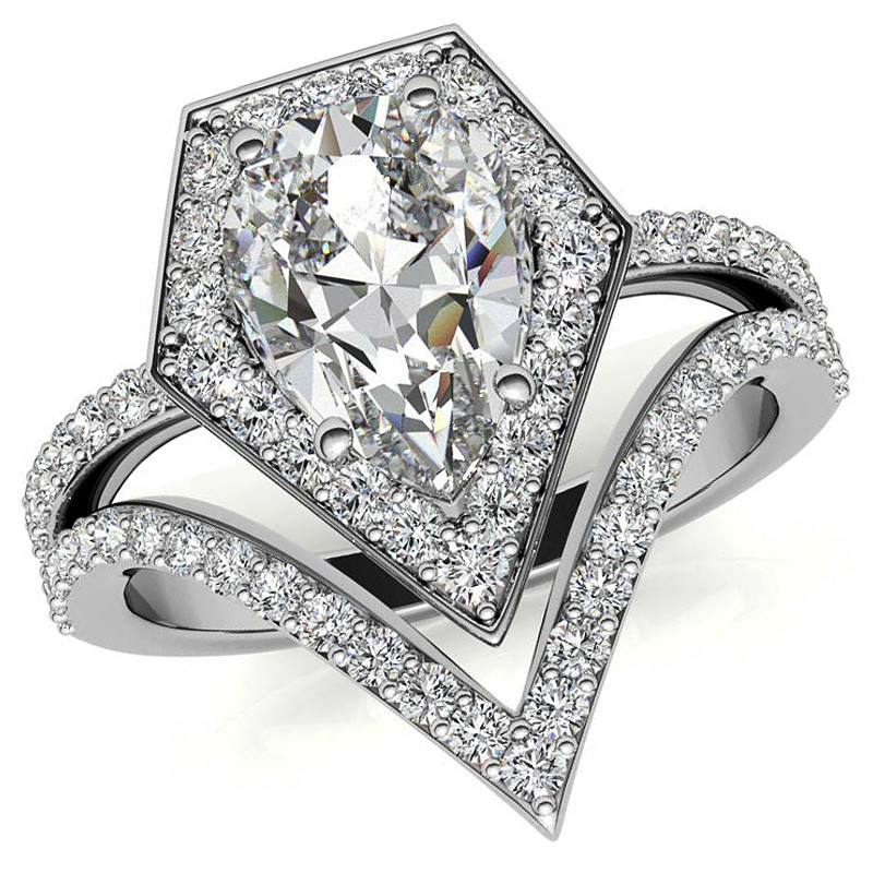 Platinum Unique Pear Shaped Engagement Ring