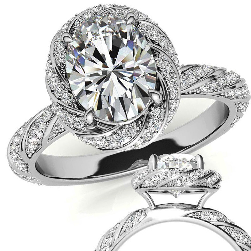 Oval Twisted Helix Halo Moissanite Engagement Ring - enr797-ov ...
