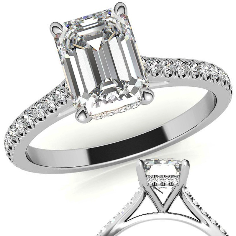Bridal Ring Set 3 CT Radiant Cut Colorless Moissanite Halo Engagement Ring Anniversary Ring Set Hidden Halo Moissanite Wedding Ring