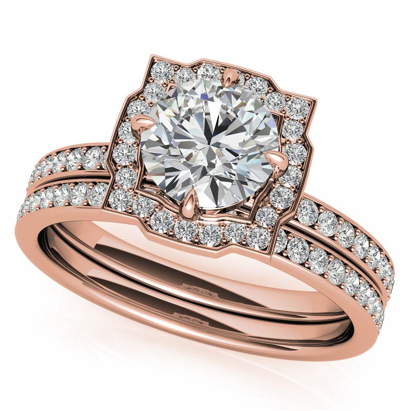 Round Halo Channel Moissanite Engagement Ring - enr813 - MoissaniteCo.com