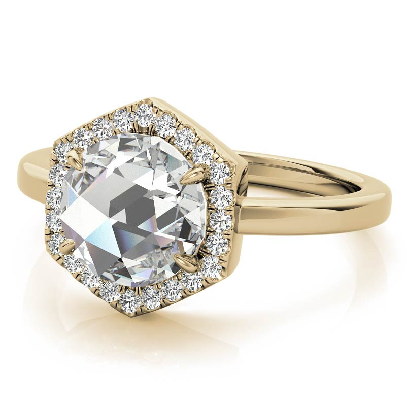 Rose Moissanite Hexagon Halo Engagement Ring - enr820 - MoissaniteCo.com