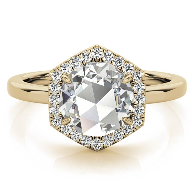 Rose Moissanite Hexagon Halo Engagement Ring - enr820 - MoissaniteCo.com