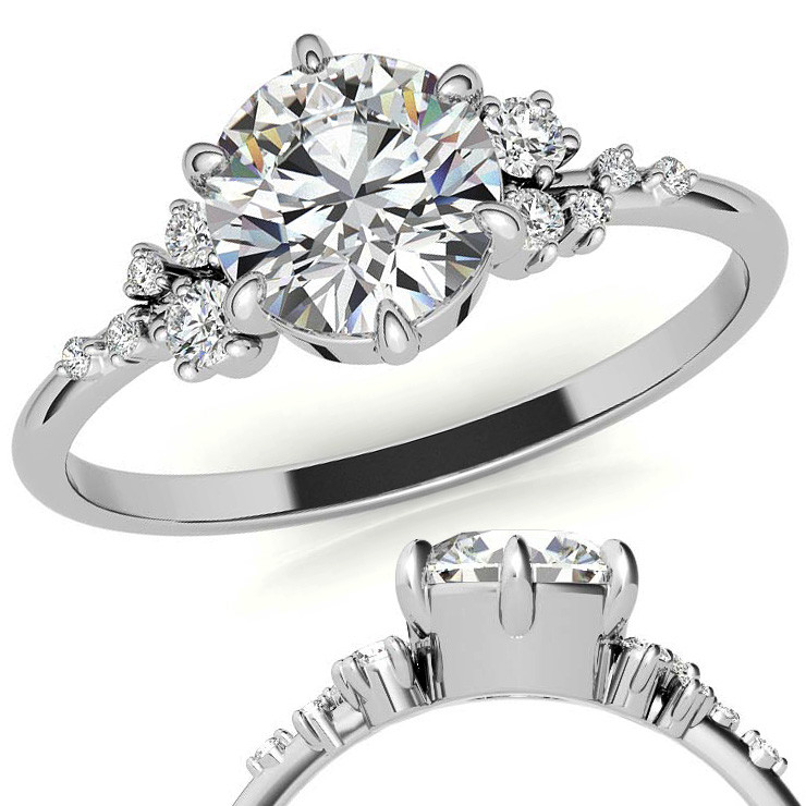 Pavé Diamond Solitaire Engagement Ring Set | Ken & Dana Design