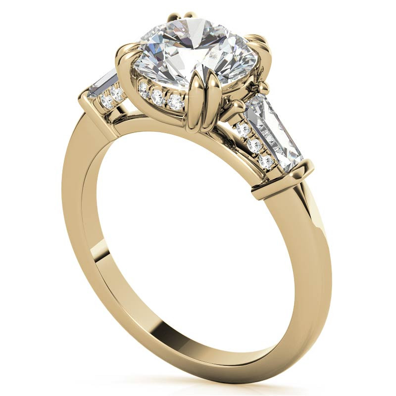 Round and Baguette Cathedral Moissanite Engagement Ring with Hidden ...