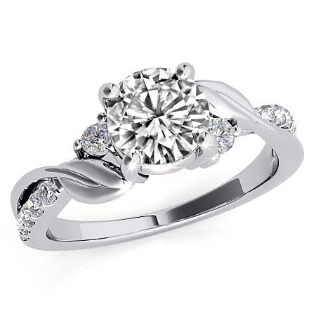 Round Brilliant Moissanite Nature Inspired Design Engagement Ring ...