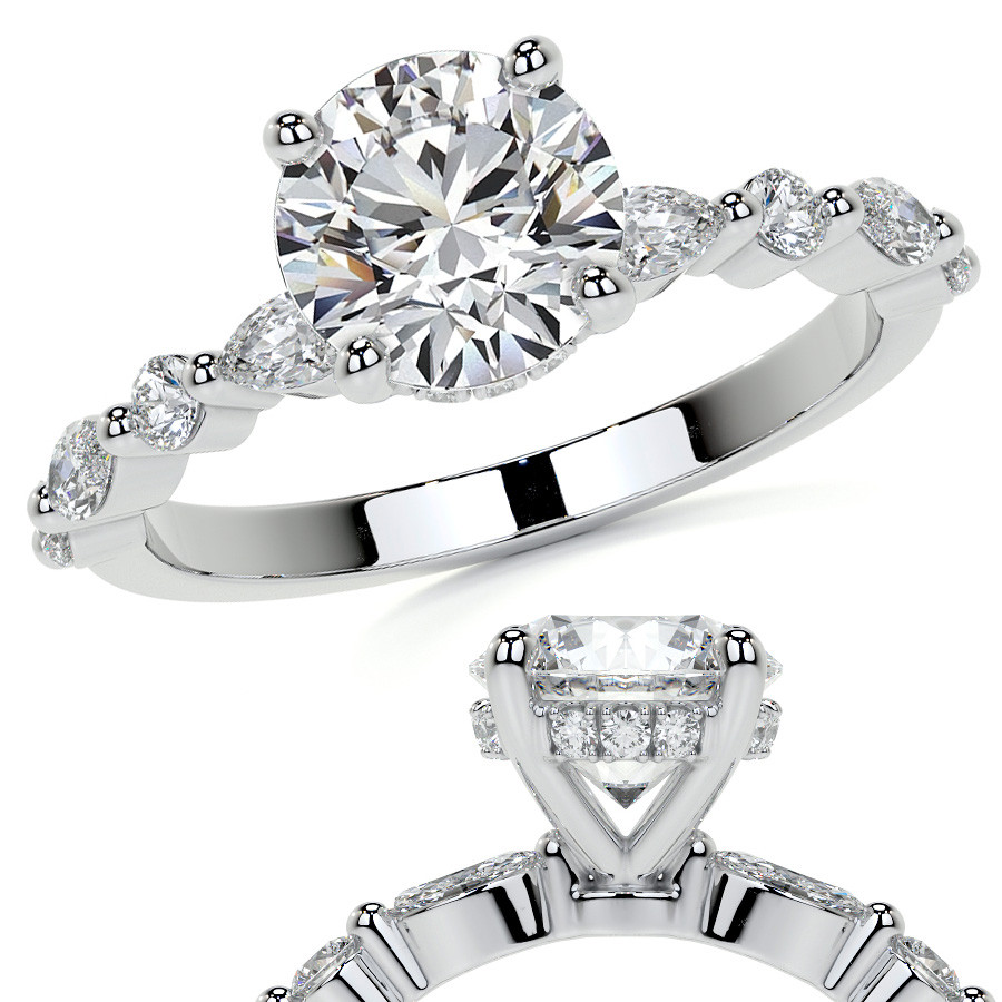 Parade Design 18KWG Round & Marquise Diamond Half Band