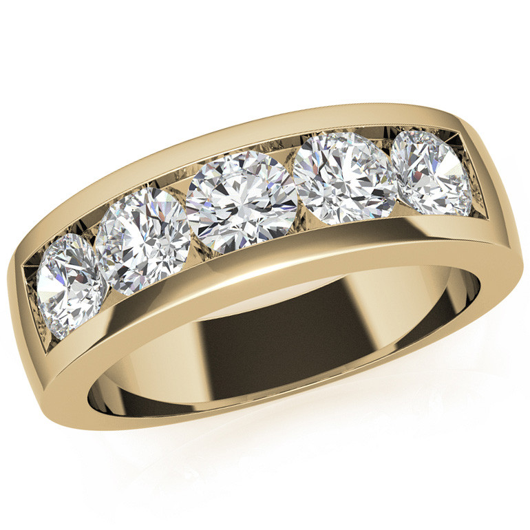 5mm Yellow Gold Diamond Band Men's Wedding Ring One 