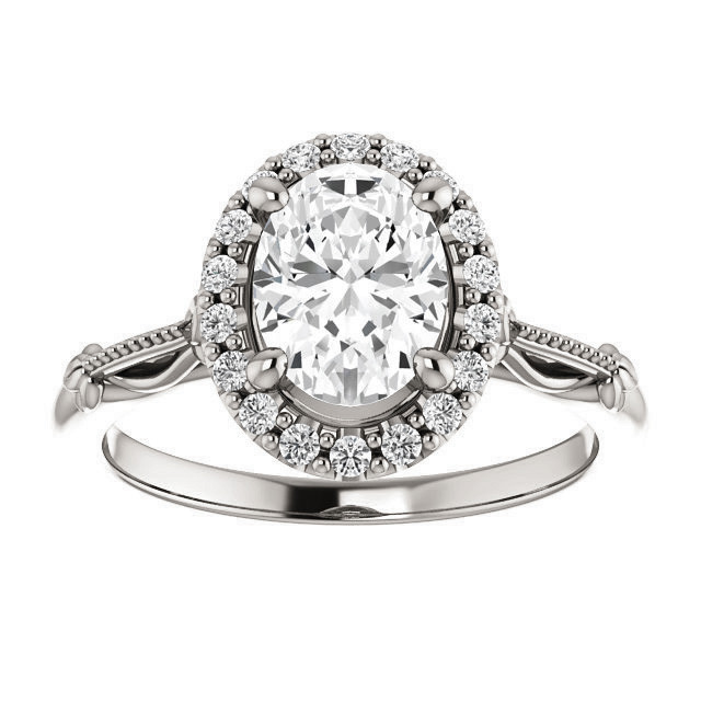 Halo and Floral Accents Oval cut Moissanite Engagement Ring - enr036-ov ...