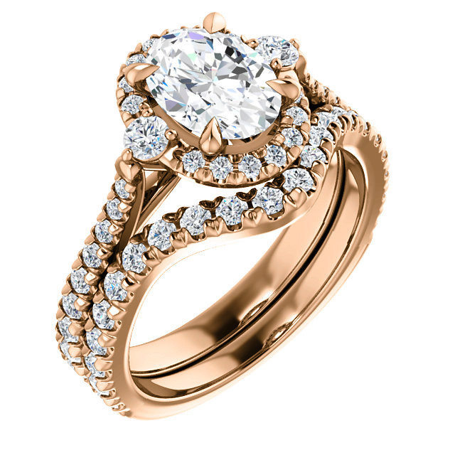 Oval Moissanite Cathedral Halo Engagement Ring with Claw Prongs ...