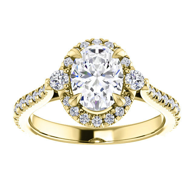 Oval Moissanite Cathedral Halo Engagement Ring with Claw Prongs ...