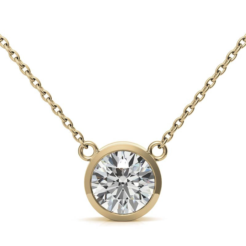 Round Brilliant Moissanite Bezel Pendant & Cable Chain - pen138 ...