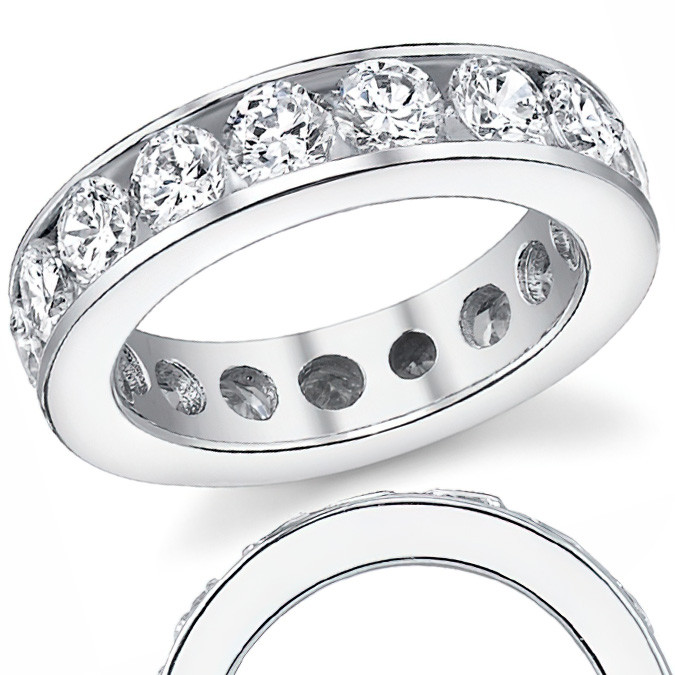 4.0mm Moissanite and Sapphire Round Channel Eternity Ring