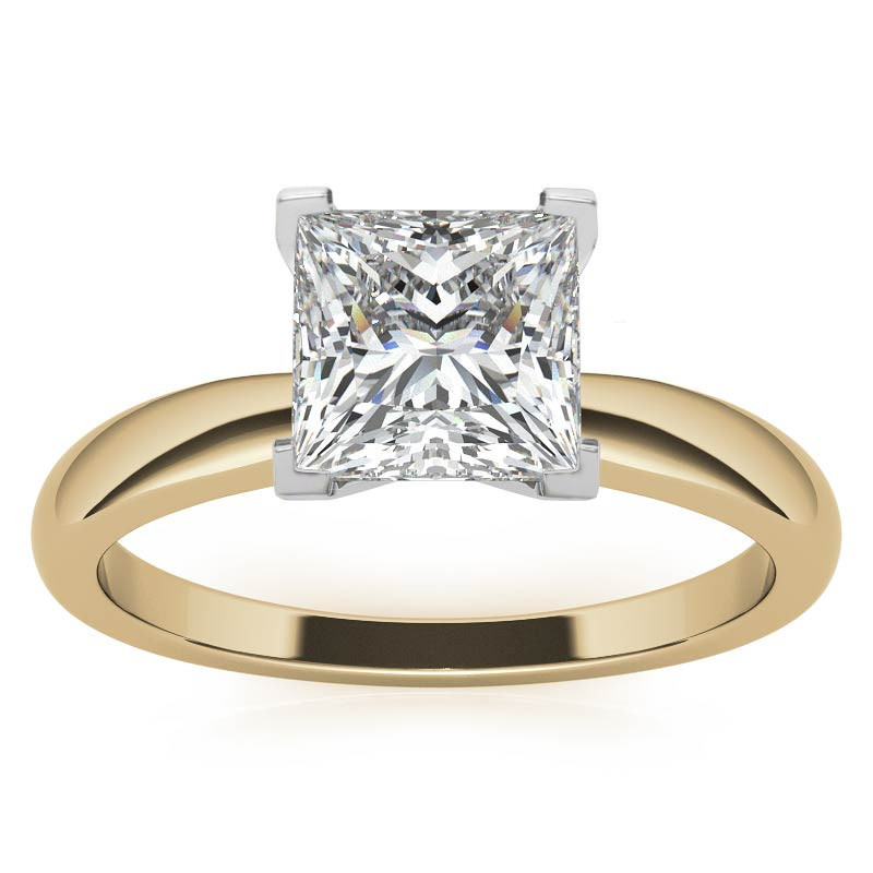 Princess cut Moissanite V-Prong Solitaire Ring - sol025 - MoissaniteCo.com