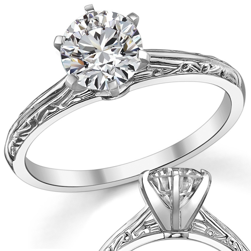 Solitaire Filigree Ring Without Stone In 14K White Gold