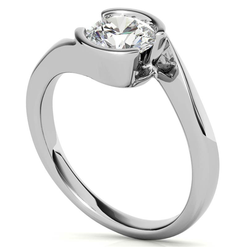 Round Half Bezel Bypass Solitaire Ring - sol266 - MoissaniteCo.com