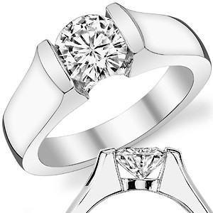 Round Brilliant Moissanite Channel Set Modern Solitaire Ring