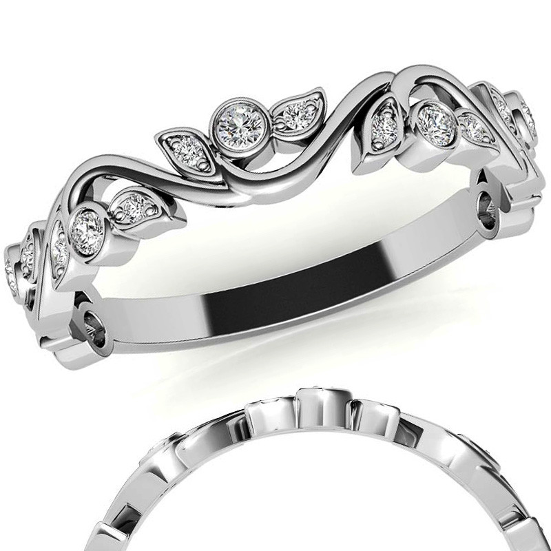 Round Leaf Accent Moissanite Stackable Band