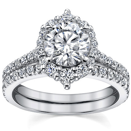 Round Brilliant Moissanite Graduated Halo Engagement Ring - enr603 ...