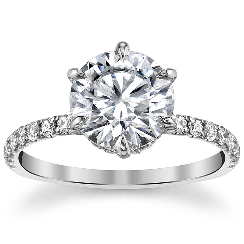 6-Prong Hidden Halo Round  H&A Moissanite Wedding Set