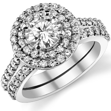 Round Double Halo Moissanite Engagement Ring - eng235 - MoissaniteCo.com