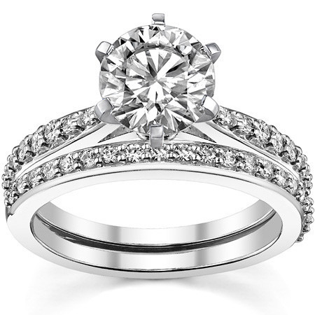 Round Brilliant Moissanite Tapered Cathedral Engagement Ring, 0.21ct ...