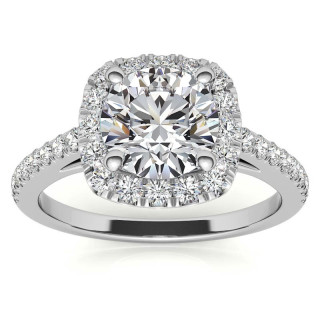 Round Cushion Halo Moissanite Engagement Ring - eng041b - MoissaniteCo.com