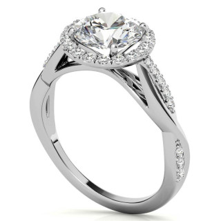 Round Brilliant Moissanite Twisted Cathedral Halo Engagement Ring ...