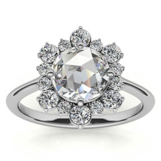 Round Rose Cut Halo Moissanite Engagement Ring - enr802 - MoissaniteCo.com