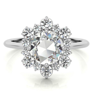 Round Rose Cut Halo Moissanite Engagement Ring - enr802 - MoissaniteCo.com