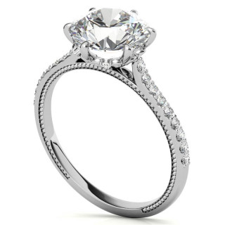 6-prong Round Vintage Moissanite Engagement Ring with Milgrain - enr873 ...