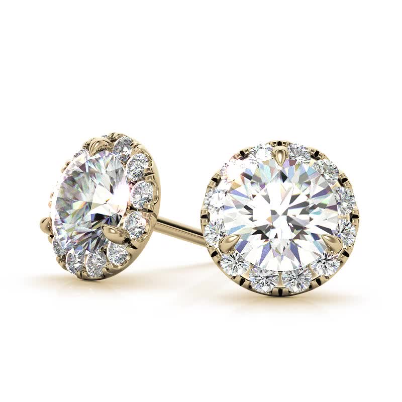 Round Martini Halo Moissanite Stud Earrings - ear218 - MoissaniteCo.com