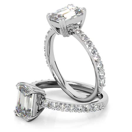 Emerald cut Moissanite Double Prong Engagement Ring