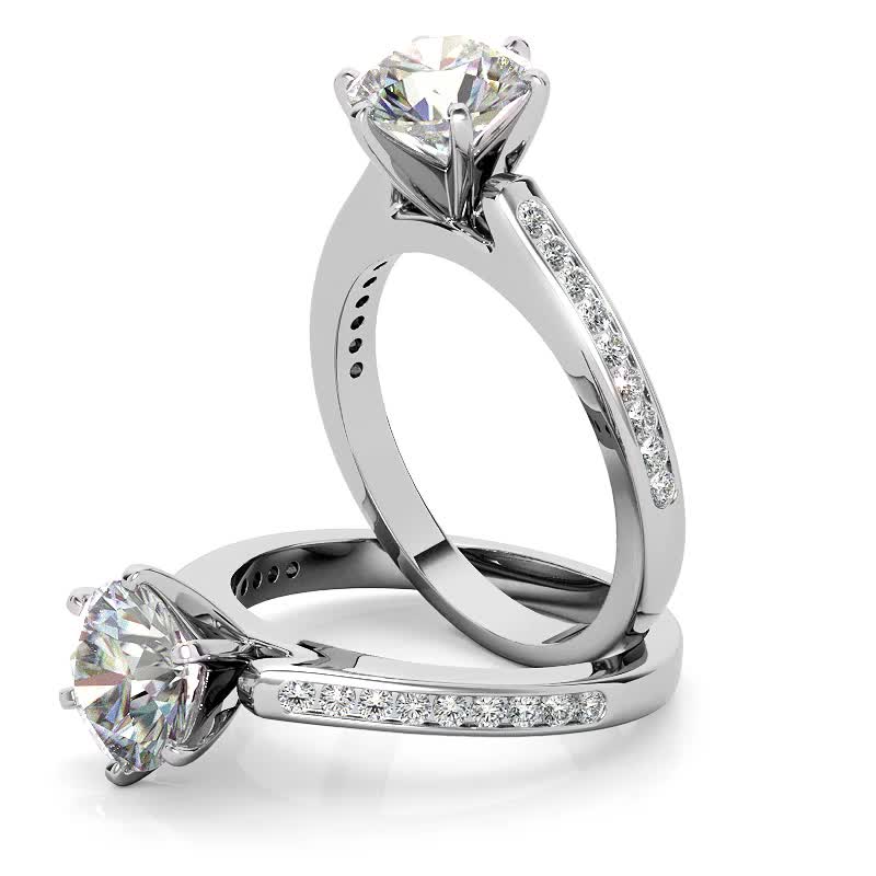 Round Brilliant Moissanite Channel Set Engagement Ring, 0.18ct