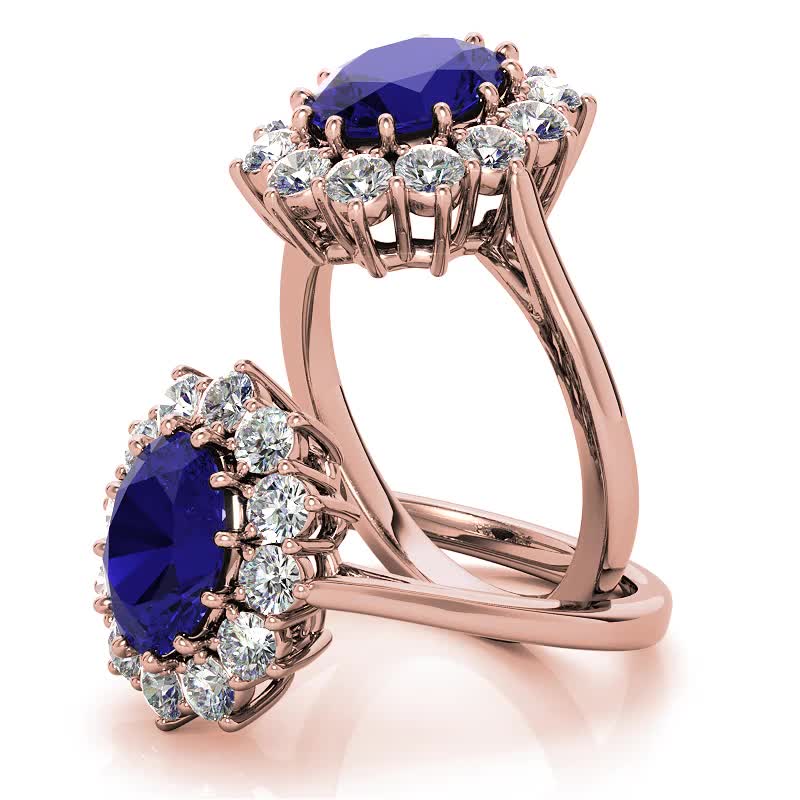 Oval Sapphire and Moissanite Princess Diana Replica Ring eng175