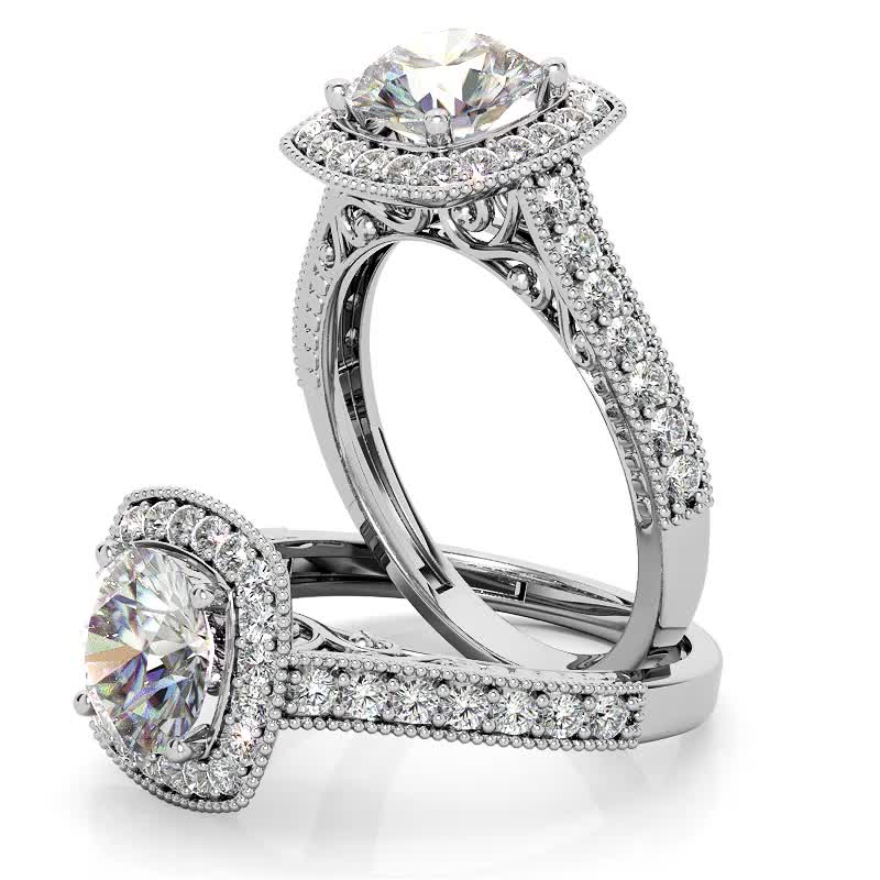 Round Scroll Cushion Halo Moissanite Engagement Ring - eng220c ...