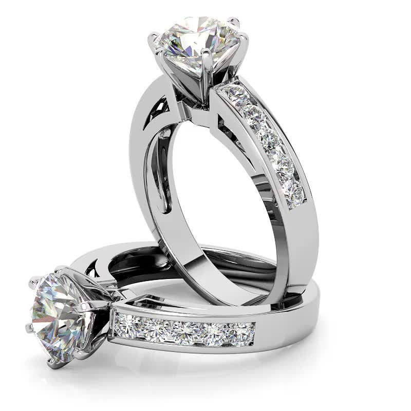 Round Brilliant Moissanite Channel-Set Engagement Ring (0.6ct, 2.5mm ...