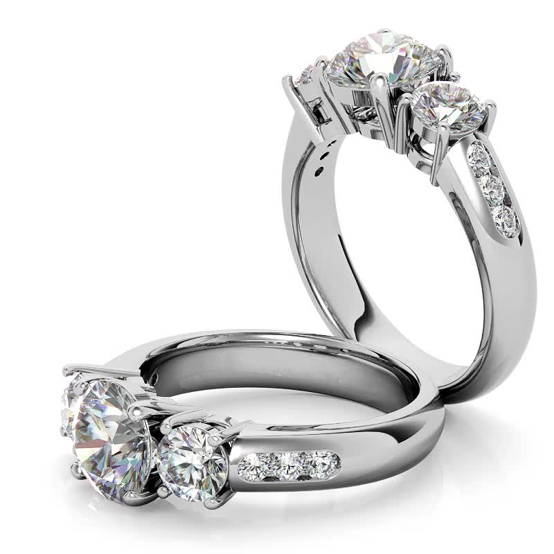 Three-Stone Flush Fit Style Moissanite Engagement Ring - eng899 ...
