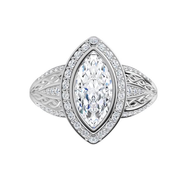 Marquise cut Moissanite Bezel Woven Ring - enr027-mq - MoissaniteCo.com