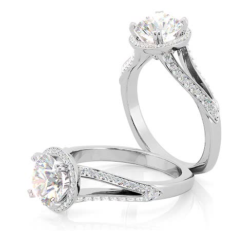 Milgrain Halo Round Brilliant cut Moissanite Engagement Ring - enr032 ...