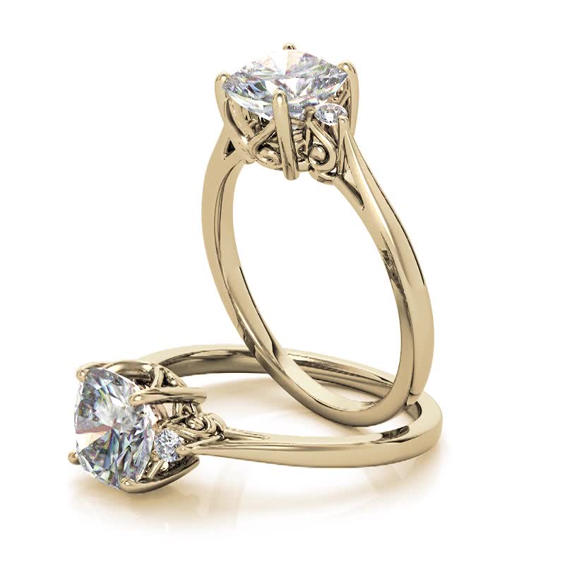 Cushion Three-Stone Cathedral Engagement Ring - enr140-cu ...