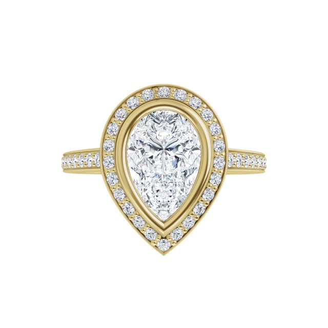 Pear Moissanite Bezel Set Halo Style Engagement Ring - enr321-pear ...