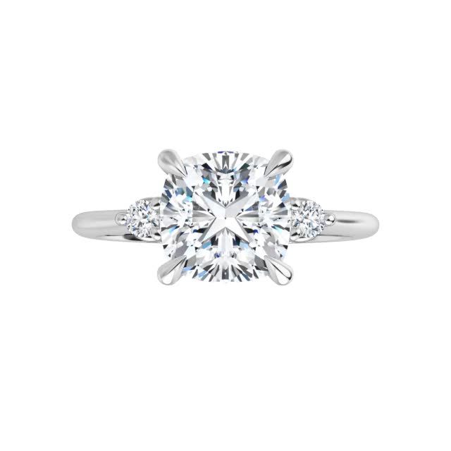 Cushion Moissanite Unique Three Stone Engagement Ring - enr421-cu ...