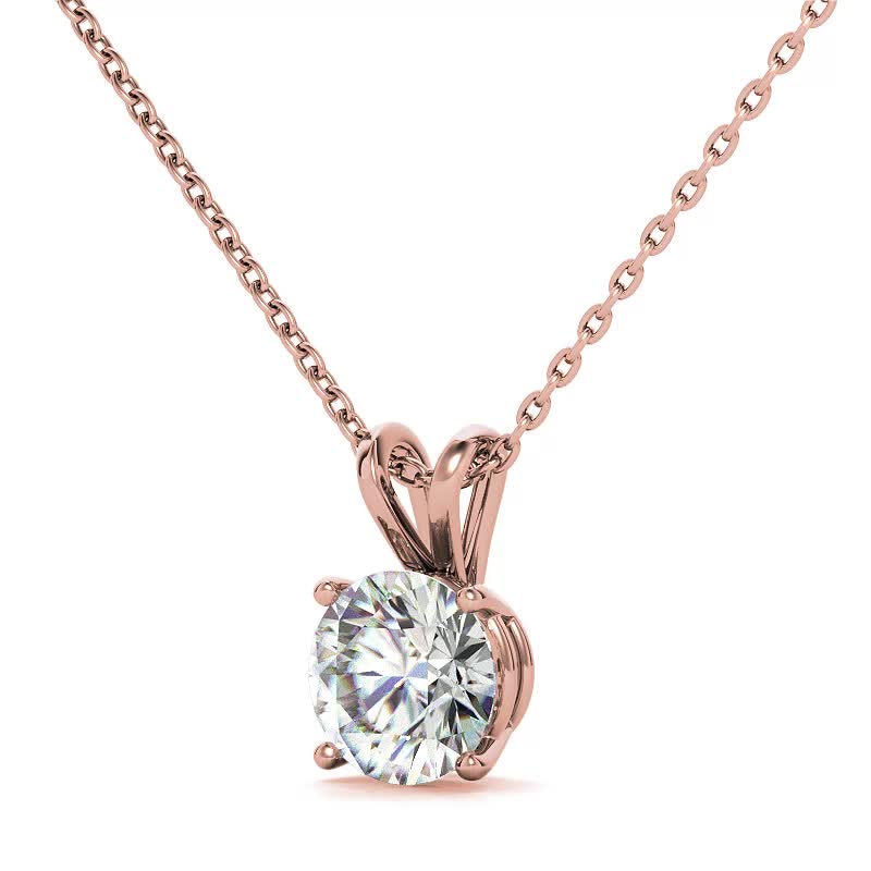 Classic 4-Prong Basket Round Brilliant Moissanite Solitaire Pendant ...