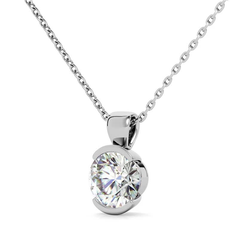 Round Half Bezel Moissanite Solitaire Pendant - pen153 - MoissaniteCo.com