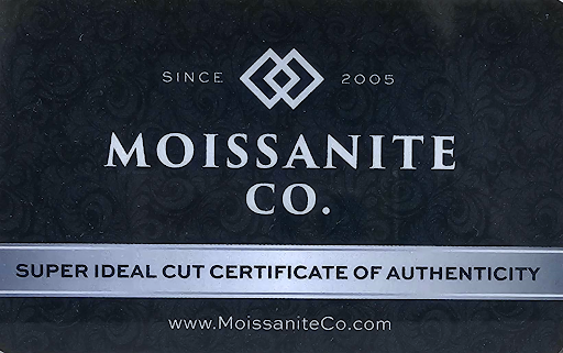 MoissaniteCo Super Ideal Cut warranty and certificate of authenticity