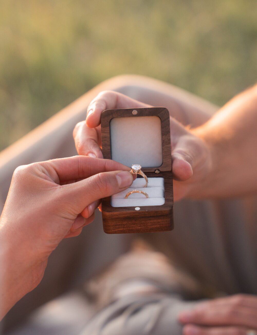 Moissanite engagement ring in ring box